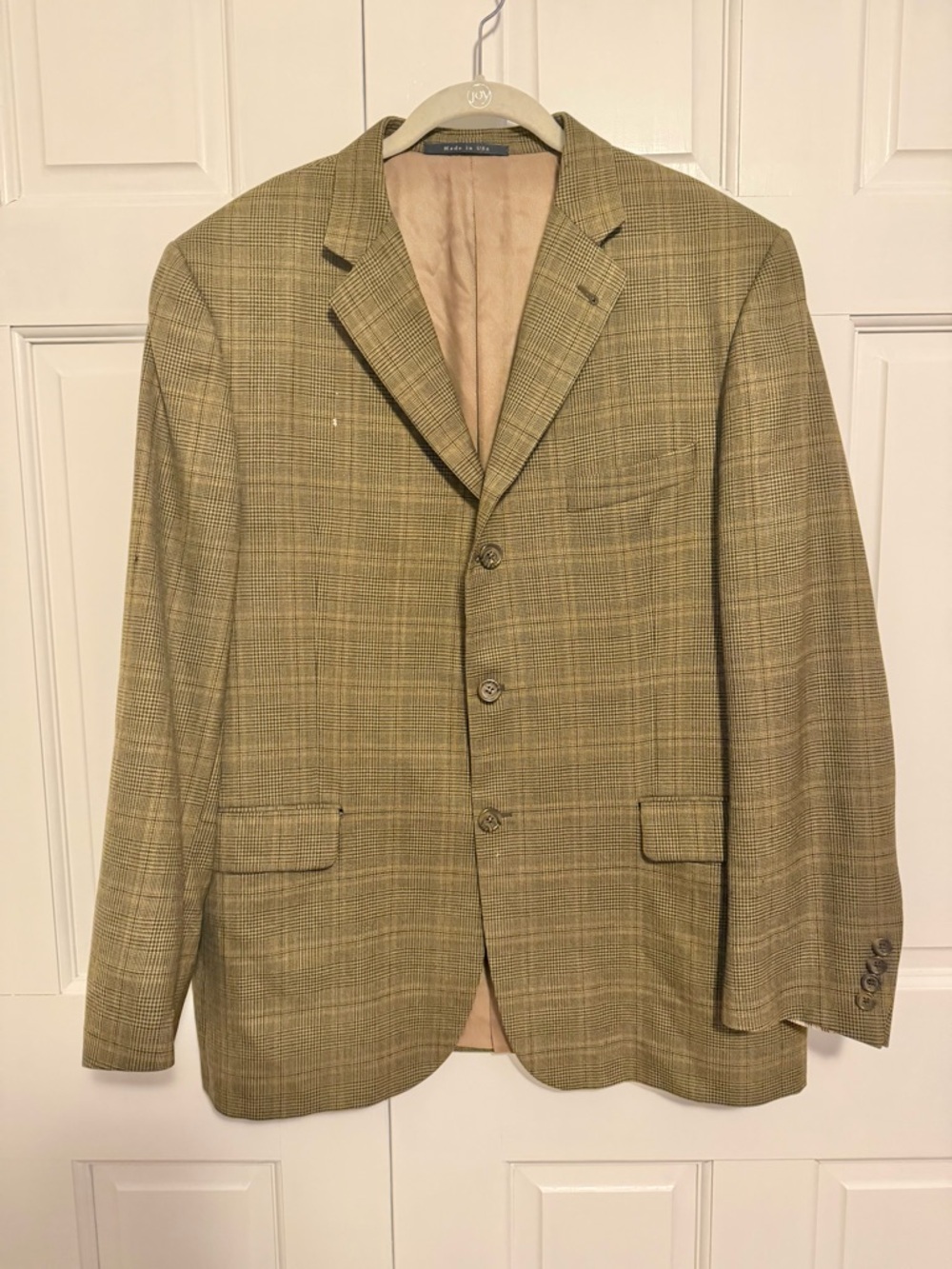 Burberry Bond Street Wool Blazer 44R Tan‎ Plaid Houndstooth Sport Coat USA